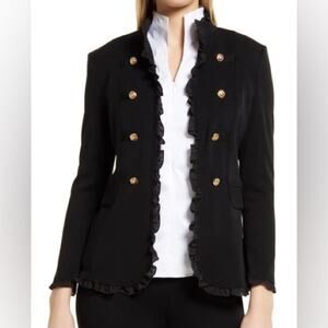 Ming Wang Ruffle Edge Open Front Knit Jacket Size S